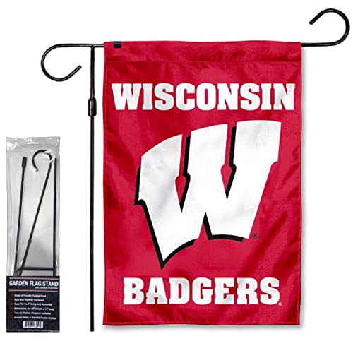 UW Badgers Red Garden Flag and Flag Stand Holder Flagpole Set - 757 Sports Collectibles