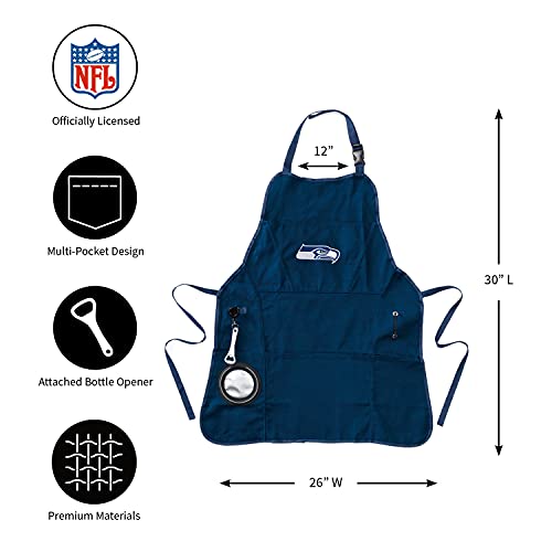 Team Sports America NFL Seattle Seahawks Ultimate Grilling Apron Durable Cotton with Beverage Opener and Multi Tool For Football Fans Fathers Day and More - 757 Sports Collectibles