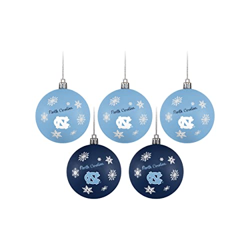 FOCO North Carolina Tar Heels NCAA 5 Pack Shatterproof Ball Ornament Set - 757 Sports Collectibles