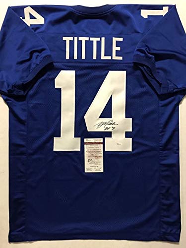 Autographed/Signed YA Y.A. Tittle"HOF 71" New York Giants Blue Football Jersey JSA COA - 757 Sports Collectibles