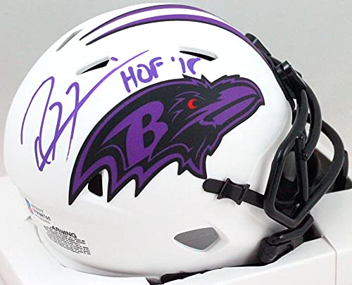 Ray Lewis Autographed Baltimore Ravens Lunar Mini Helmet w/HOF- Beckett W Purple - 757 Sports Collectibles