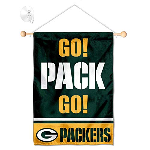 Green Bay Packers Go Pack Go Banner Window Wall Hanging Flag with Suction Cup - 757 Sports Collectibles