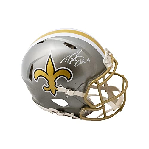 Drew Brees Autographed New Orleans Flash Authentic Full-Size Football Helmet - BAS (White Ink) - 757 Sports Collectibles