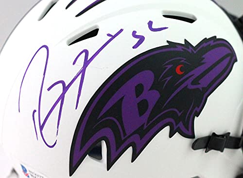 Ray Lewis Autographed Baltimore Ravens Lunar Mini Helmet- Beckett W Silver - 757 Sports Collectibles