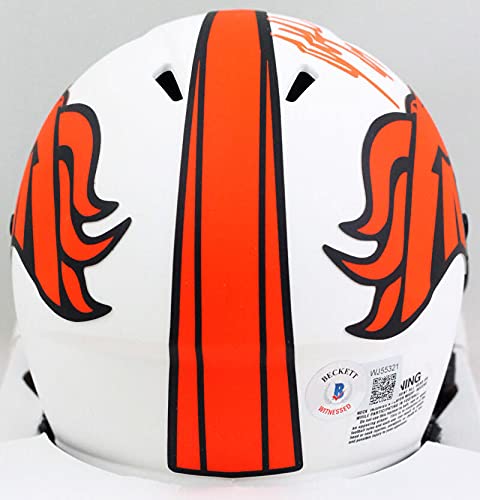 John Lynch Autographed Denver Broncos Lunar Mini Helmet- Beckett W Orange - 757 Sports Collectibles