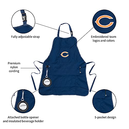 Team Sports America NFL Chicago Bears Ultimate Grilling Apron Durable Cotton with Beverage Opener and Multi Tool For Football Fans Fathers Day and More - 757 Sports Collectibles