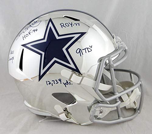 Tony Dorsett Autographed Dallas Cowboys F/S Chrome Helmet w/ 5 Insc -JSA W Auth Blue