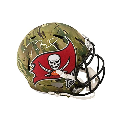 Tom Brady Autographed Buccaneers Camo Replica Full-Size Football Helmet - Fanatics LOA - 757 Sports Collectibles