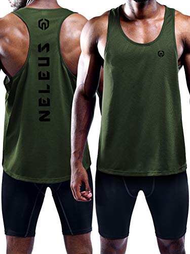 Neleus Men's 3 Pack Dry Fit Workout Gym Muscle Tank Tops,5031,Black,Grey,Olive Green,XL,EU 2XL - 757 Sports Collectibles