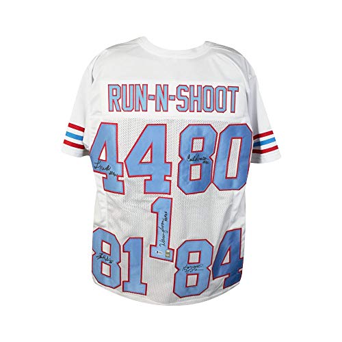 Houston Oilers Run-N-Shoot Autographed Custom White Football Jersey - BAS COA - 757 Sports Collectibles