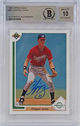 Braves Chipper Jones Signed 1991 UD #55 Card Auto Graded Gem 10! BAS Slabbed - 757 Sports Collectibles