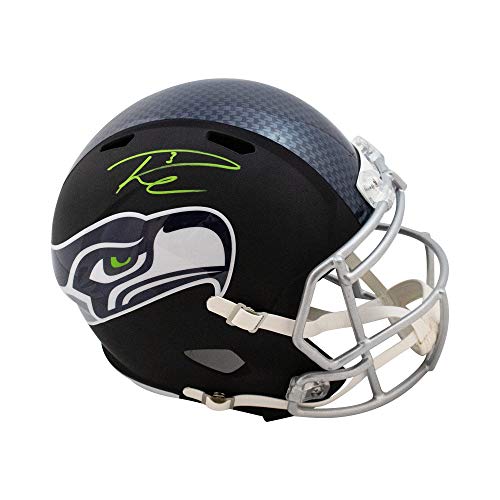 Russell Wilson Autographed Seahawks Flat Black Replica Full-Size Football Helmet - BAS COA - 757 Sports Collectibles