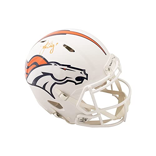 John Elway Autographed Broncos Flat White Authentic Full-Size Football Helmet - BAS COA - 757 Sports Collectibles