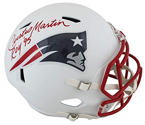 Patriots Curtis Martin"ROY 95" Signed Flat White Full Size Speed Rep Helmet PSA - 757 Sports Collectibles