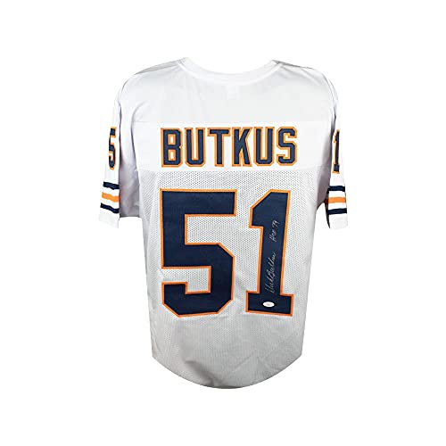 Dick Butkus HOF 79 Autographed Chicago Bears White Custom Football Jersey - JSA COA - 757 Sports Collectibles