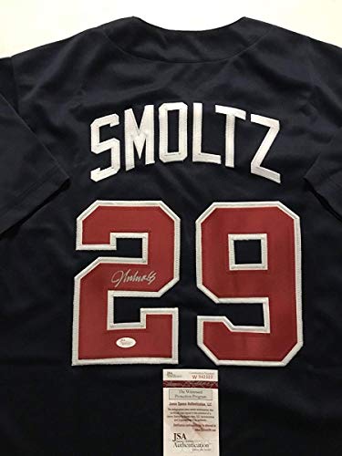 Autographed/Signed John Smoltz Atlanta Blue Baseball Jersey JSA COA