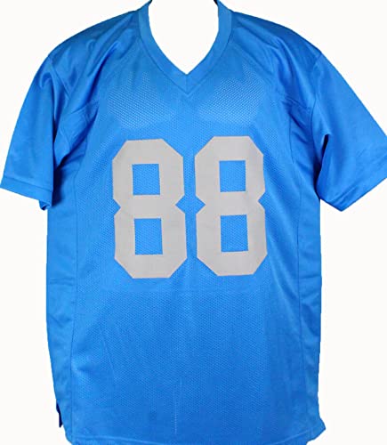 TJ Hockenson Autographed Blue Pro Style Jersey L8- Beckett W Holo Black - 757 Sports Collectibles