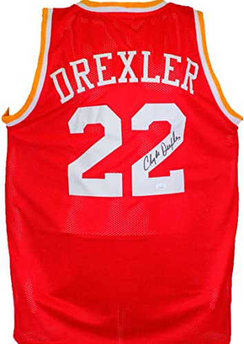 Clyde Drexler Autographed Red Pro Style Jersey- JSA W Black - 757 Sports Collectibles