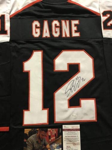 Autographed/Signed Simon Gagne Philadelphia Black Hockey Jersey JSA COA & 4x6 Photo