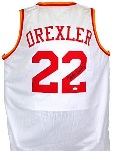 Clyde Drexler Autographed White Pro Style Jersey- JSA W Black - 757 Sports Collectibles