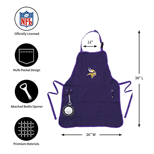 Team Sports America NFL Minnesota Vikings Ultimate Grilling Apron Durable Cotton with Beverage Opener and Multi Tool For Football Fans Fathers Day and More - 757 Sports Collectibles