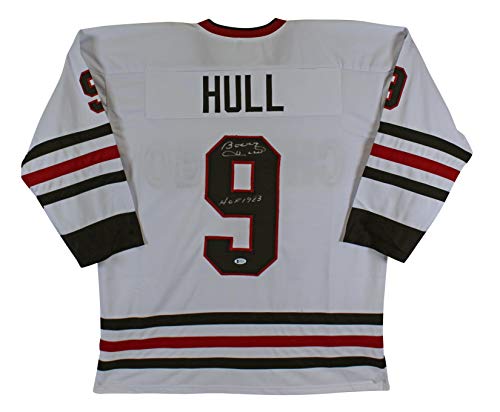 Bobby Hull"HOF 1983" Authentic Signed White Pro Style Jersey Autographed BAS - 757 Sports Collectibles