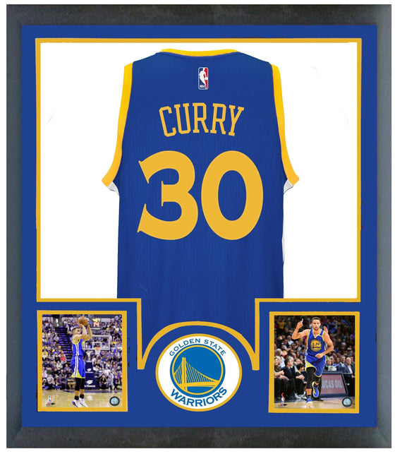 Golden State Warriors Steph Curry Framed Blue Jersey Piece 35x43 - 757 Sports Collectibles