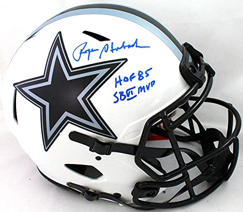 Roger Staubach Autographed Cowboys Lunar Speed F/S Helmet w 2 Insc- BeckettBlue - 757 Sports Collectibles