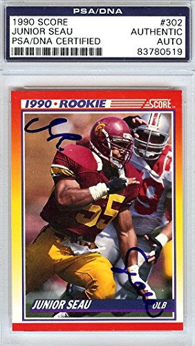 Junior Seau Autographed 1990 Score Rookie Card #302 PSA/DNA #83780519