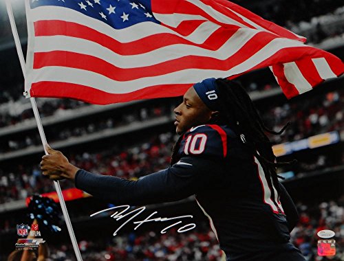 DeAndre Hopkins Autographed Texans 16x20 with Flag PF Photo- JSA W Auth White