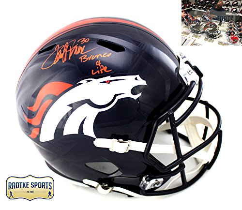 Terrell Davis Autographed/Signed Denver Broncos Full Size NFL Speed Helmet With "Broncos 4 Life" Inscription