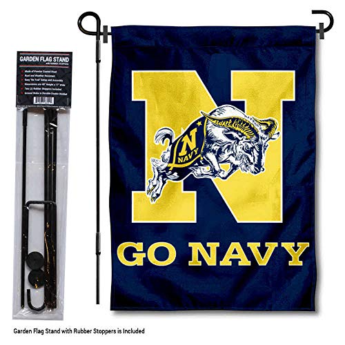 College Flags & Banners Co. US Navy Midshipmen Go Navy Garden Flag with Stand Holder - 757 Sports Collectibles