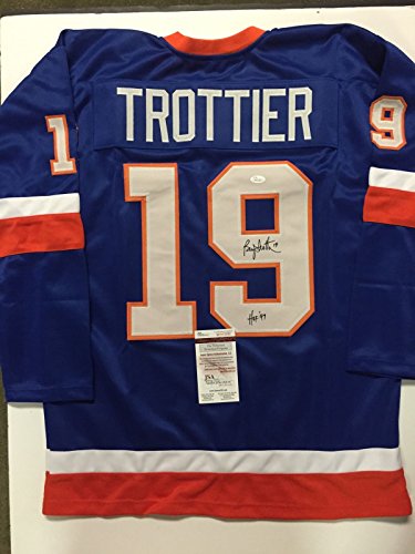 Autographed/Signed Bryan Trottier"HOF 97" New York Blue Hockey Jersey JSA COA - 757 Sports Collectibles