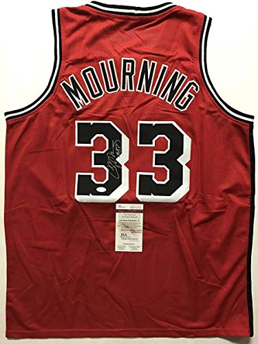 Autographed/Signed Alonzo Mourning Miami Red Basketball Jersey JSA COA - 757 Sports Collectibles