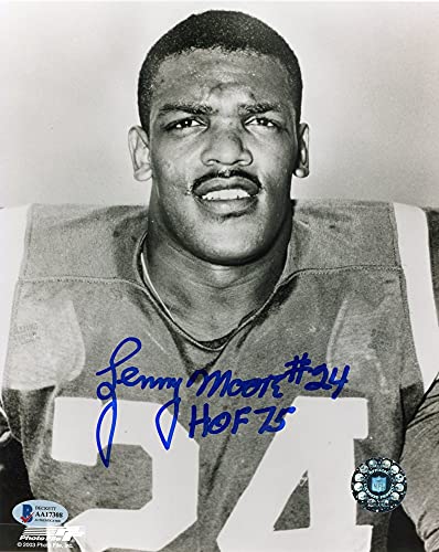 Lenny Moore HOF 75 Autographed Baltimore Colts 8x10 Photo - BAS COA (Vertical) - 757 Sports Collectibles