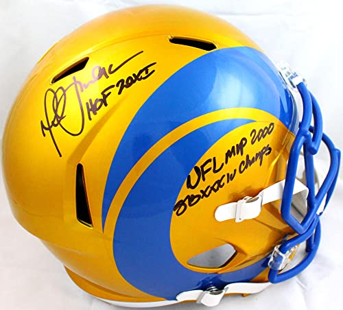 Marshall Faulk Autographed Rams F/S Flash Speed Helmet w/3 Insc.-Beckett W Hologram Black - 757 Sports Collectibles