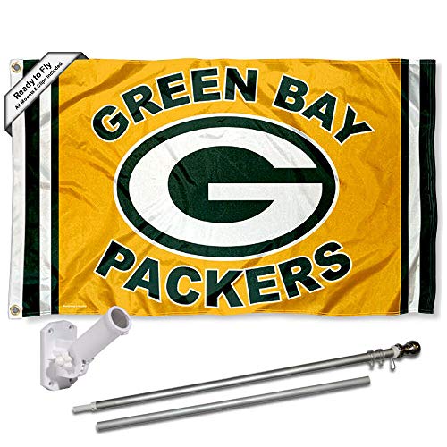 WinCraft Green Bay Packers Gold Flag Pole and Bracket Kit - 757 Sports Collectibles