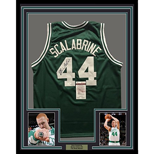 Framed Autographed/Signed Brian Scalabrine 33x42 Boston Green Basketball Jersey JSA COA