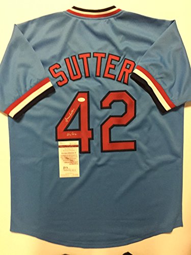 Autographed/Signed Bruce Sutter"HOF 06" St. Louis Blue Baseball Jersey JSA COA - 757 Sports Collectibles