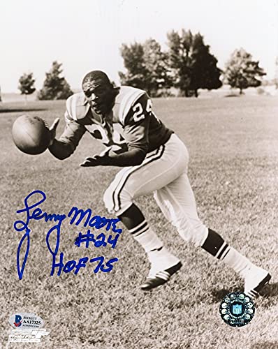 Lenny Moore HOF 75 Autographed Baltimore Colts 8x10 Photo - BAS COA (Catching) - 757 Sports Collectibles