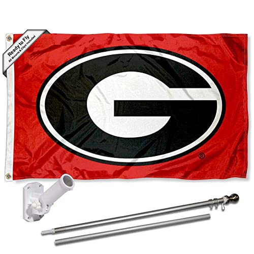 University of Georgia Polyester Flag and Pole Bracket Mount Bundle - 757 Sports Collectibles