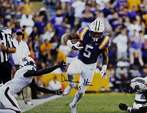 Derrius Guice Autographed LSU Tigers 16x20 Sideline Run - JSA W Auth Black