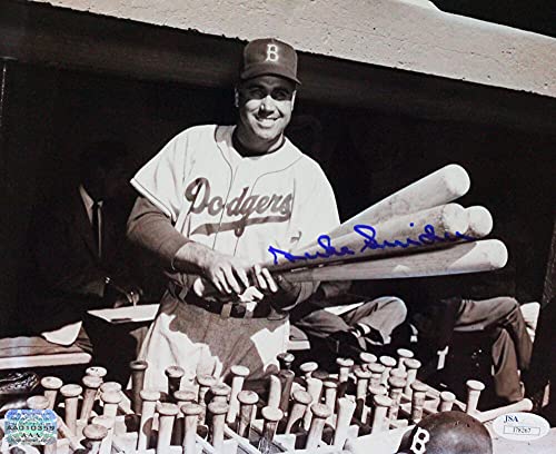 Duke Snider Autographed Dodgers 8x10 B&W Holding Bats Horizontal Photo- JSABlue - 757 Sports Collectibles