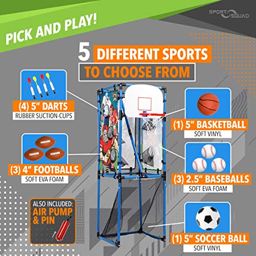 Sport Squad 5-in-1 Multi-Sport Toss Game Set - Play Football, Baseball, Basketball, Soccer, and Darts - Perfect Gift for Kids Birthday Parties - Lightweight and Portable - 757 Sports Collectibles