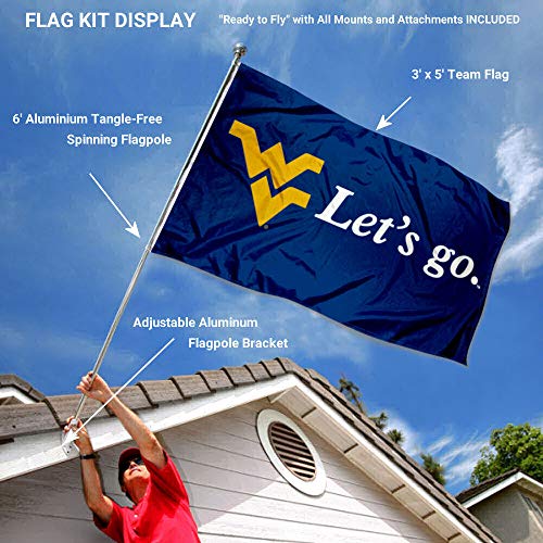 West Virginia Mountaineers Lets Go Flag with Pole and Bracket Kit - 757 Sports Collectibles