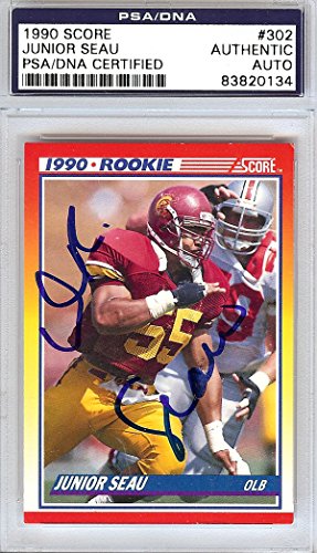 Junior Seau Autographed 1990 Score Rookie Card #302 USC Trojans PSA/DNA #83820134