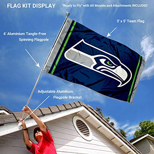 WinCraft Seattle Seahawks Flag Pole and Bracket Kit - 757 Sports Collectibles