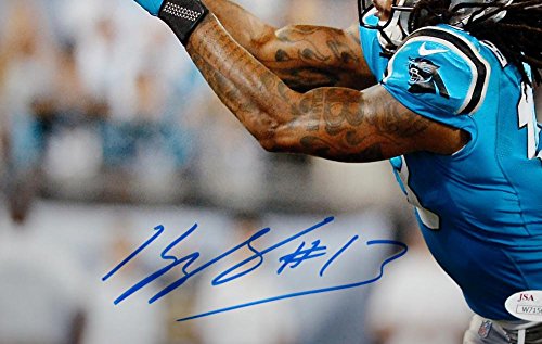 Kelvin Benjamin Signed Carolina Panthers 8x10 Reaching for Pass Photo JSA W Auth - 757 Sports Collectibles