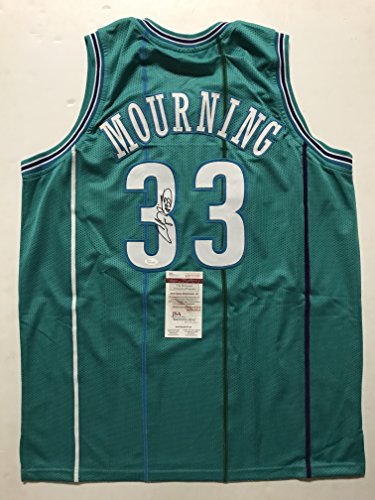 Autographed/Signed Alonzo Mourning Charlotte Teal Basketball Jersey JSA COA - 757 Sports Collectibles