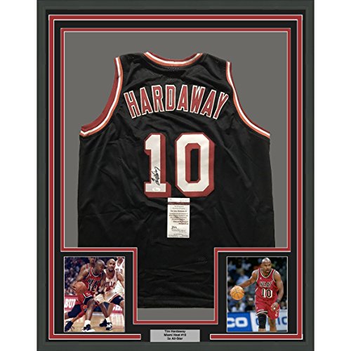 Framed Autographed/Signed Tim Hardaway 33x42 Miami Black Basketball Jersey JSA COA